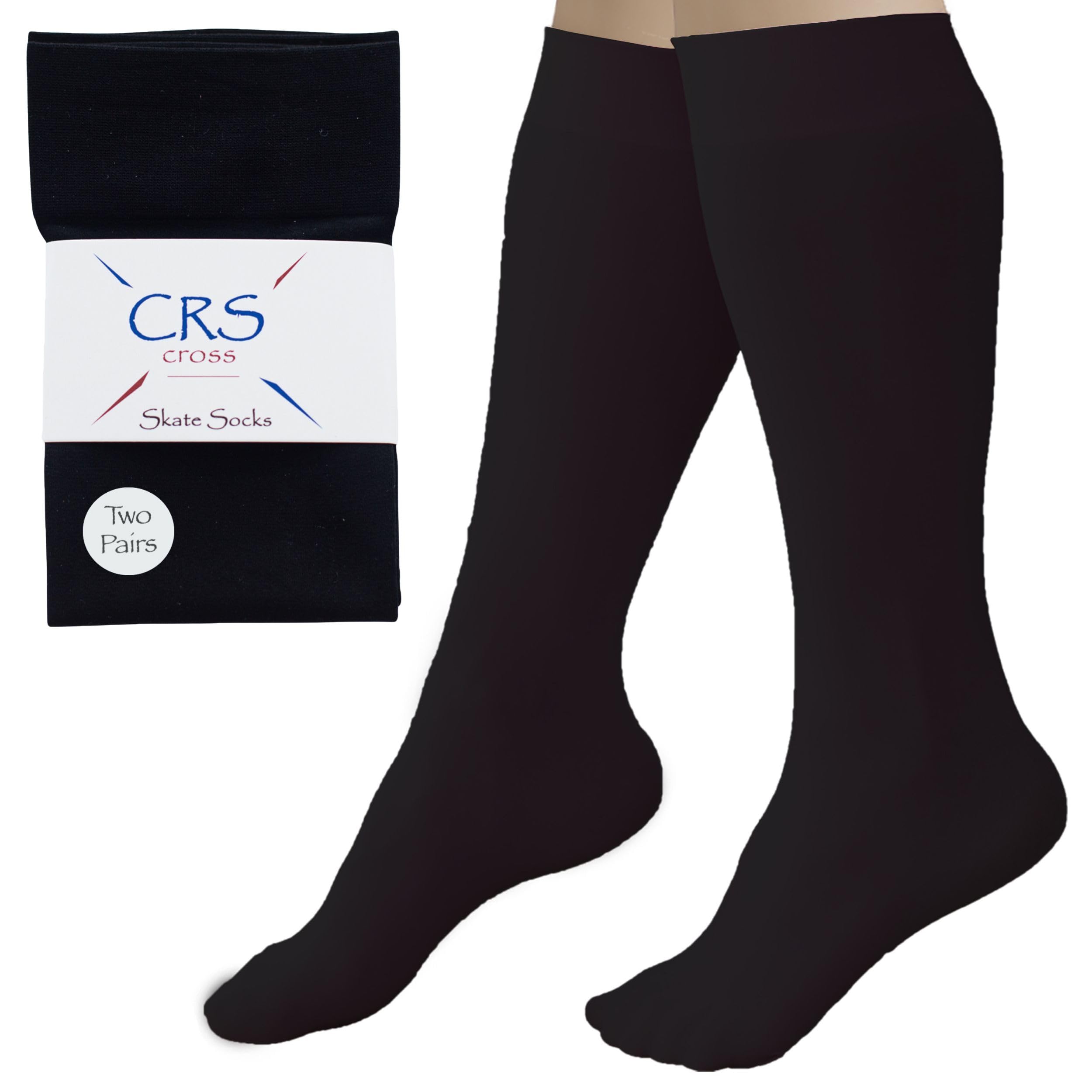 CRS Cross Figure Skating Socks. 2 Pair Knee High Tights. Premium Footed Ice Skate Dance Socks in a Variety of Colors.