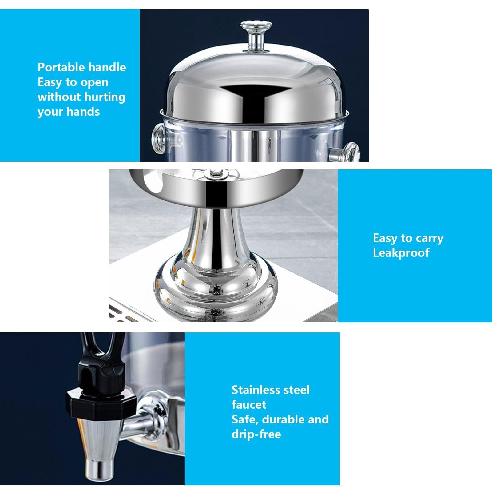 Dispensador de bebidas de 8 L con espiga y bandeja de cámara de hielo, dispensador de bebidas de acero inoxidable y plástico para fiestas y eventos, ideal para zumos y bebidas frías