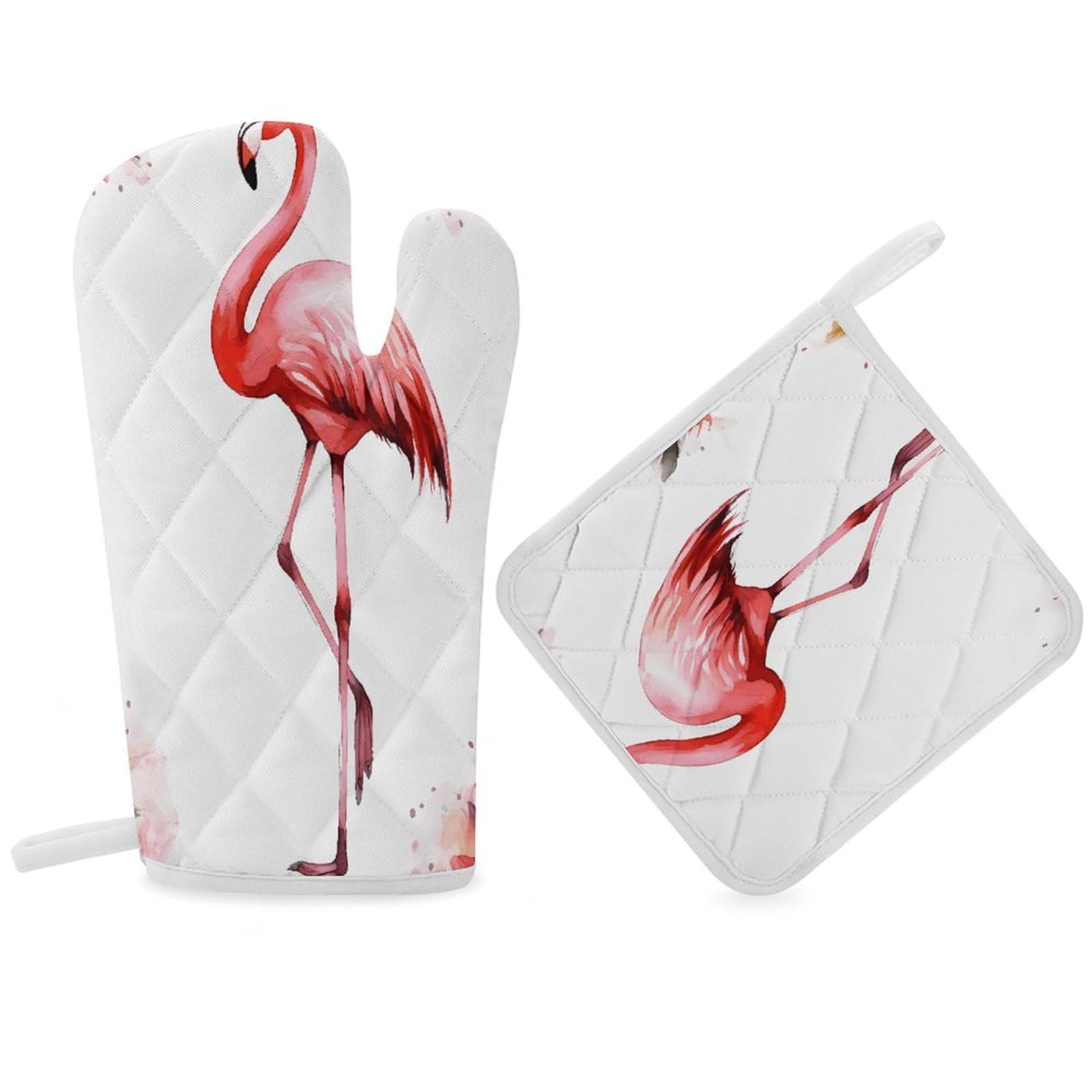 Fodpand Women's Style Flamingo Oven Mitts And Pot Holders Sets,Oven Gloves For Kitchen Oven Mitts And Potholders For Baking Cooking Grilling Apartment Essentials