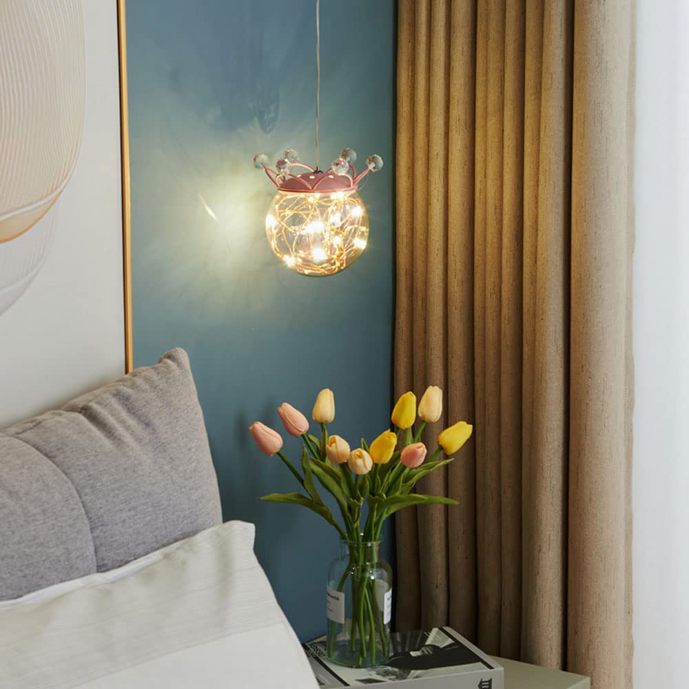 Wróżka wisząca lampa sufitowa LED mini żyrandol szklana kula wisiorek oprawy oświetleniowe, lampka nocna do pokoju dziecięcego Crown zawieszone światła do sypialni nocna sypialnia
