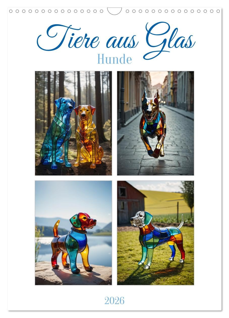 Animals made of glass - Dogs UK-Version (Wall Calendar 2026 DIN A3 Portrait), CALVENDO 12 Month Wall Calendar โ image 1