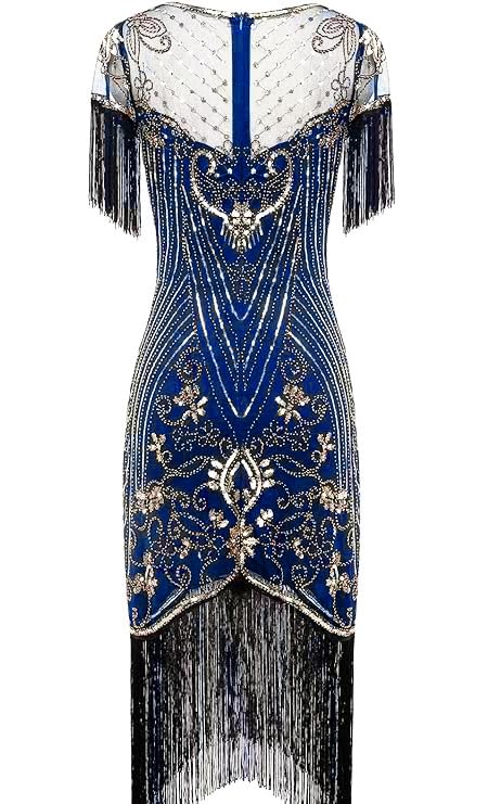 Image of 867 - Plus Size 1920s Vintage Fringed Sleeves Gatsby Sequin Tassels Hem Flapper Party Prom Cocktail Concert Dress