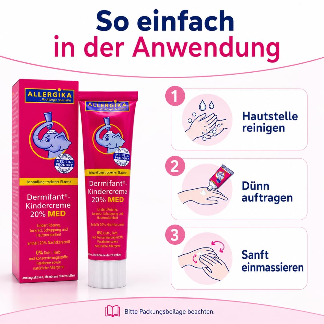 Kindercreme 20% MED 100 ml I mit Pharma Perle Duschgel (3x) | Kortisonfreie Ekzempflege mit 20 % Nachtkerzenöl bei Schuppung, Juckreiz und Hauttrockenheit für Babys und Kinder