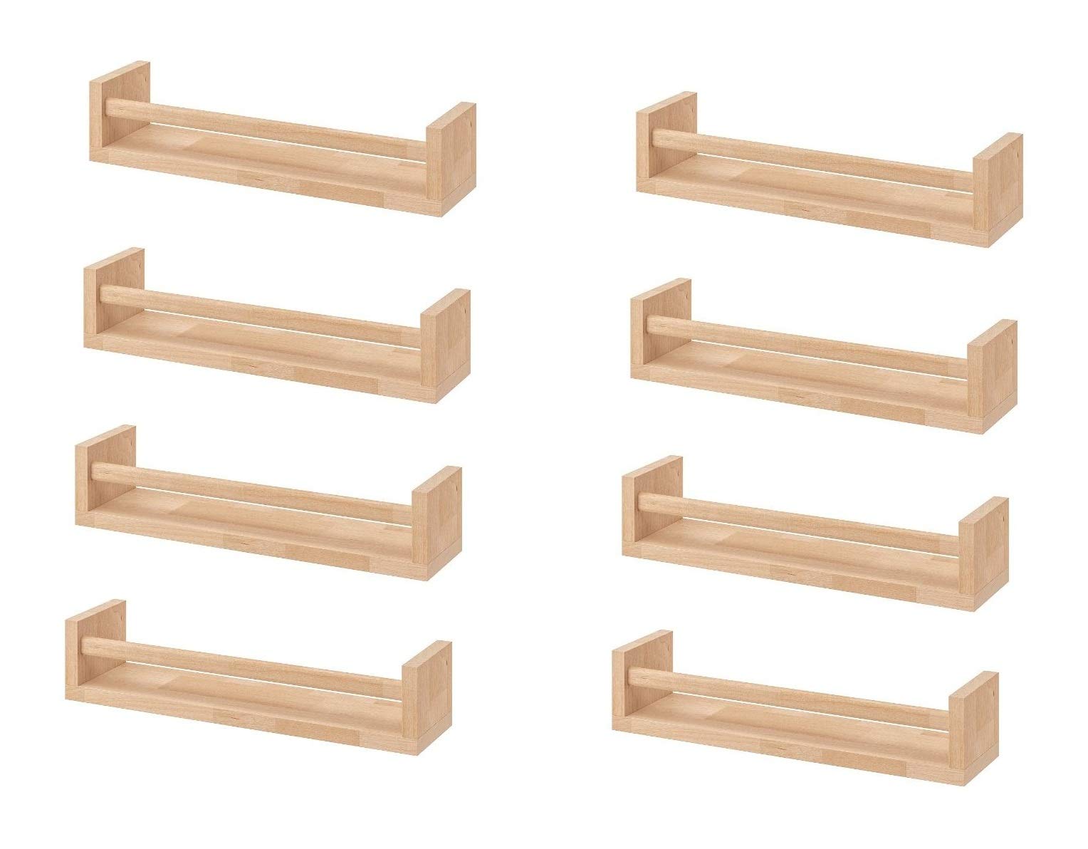 Wooden Spice Rack Nursery Book Holder Kids Shelf Kitchen Bathroom Accessory - Storage Organizer Birch Natural Wood Cookware Kitchen Storage Organisation Rack Holder Spice Racks (Pack Of 8, 60 cm)