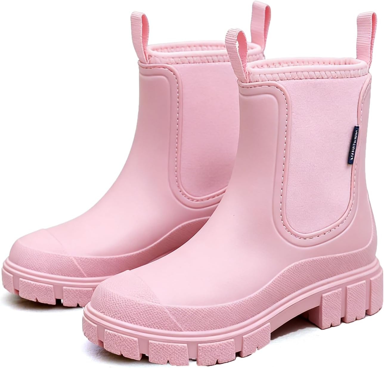 Womens Rain Boots, Waterproof Chelsea Rubber Rainboots Fashion Short Ankle Garden Shoes for Ladies, Non Slip Lightweight Outdoor Work Booties with Comfort Lining