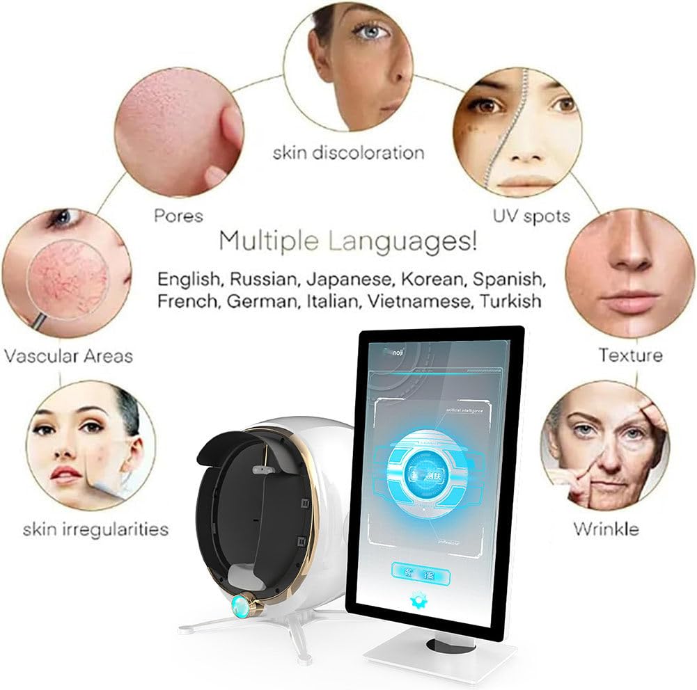 Analizador de Piel facial,Estación de Evaluación Epidérmica con Pantalla 21.5" - 8 Espectros,Análisis en 9 Dimensiones (Poros/Hidratación) nformes Personalizables para Uso Profesional‌,White