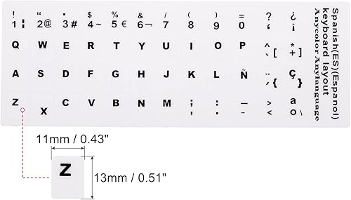 Miniatura 7 de PATIKIL Calcomanías de diseño de teclado español, paquete de 4 fundas de repuesto universales para computadora de escritorio portátil, fondo negro