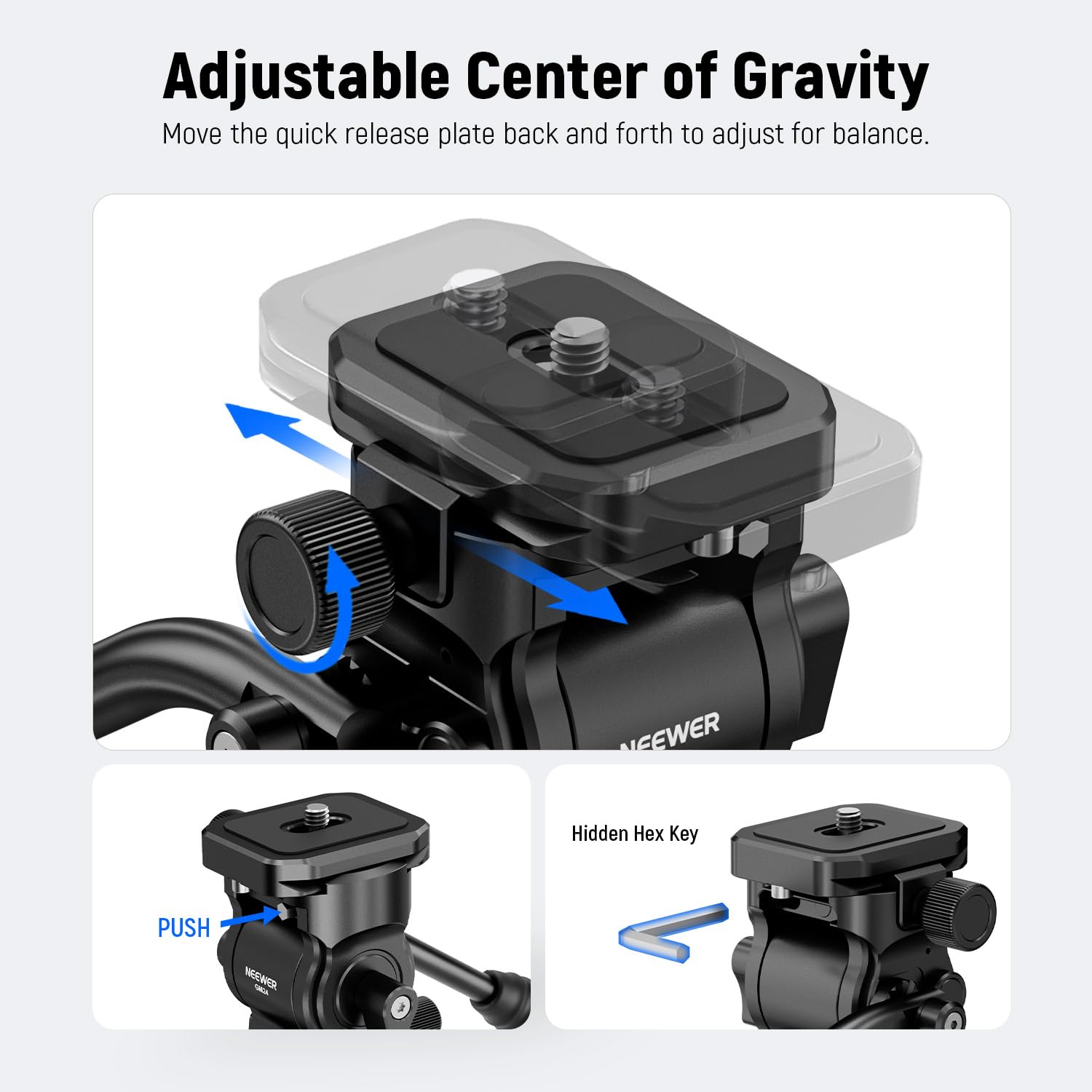 NEEWER Testa Fluida per Treppiede con Piastra Sgancio Rapido e Maniglia, Adattatore Treppiede Fotocamera Pan. Incli. Compatibile con Arca Swiss per Videocamere DSLR Compatte, Max 3kg, GM24 Tutto Nero