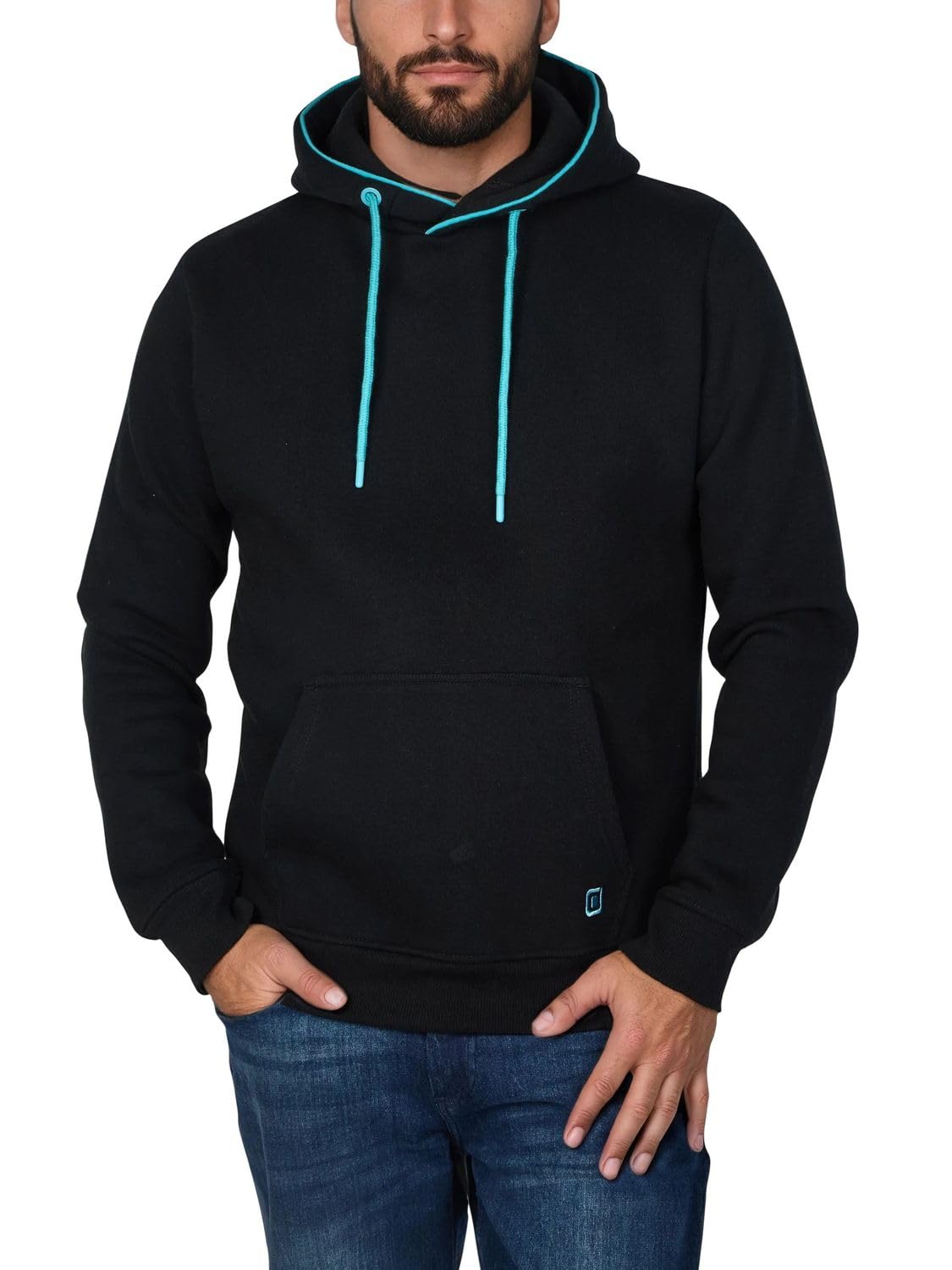 riverso RIVSandro Men's Hoodie, Regular Fit, Pullover, Sweatshirt, Streetwear, Brown, Red, Blue, Beige, Black, Green, S, M, L, XL, XXL, 3XL, 4XL, 5XL, Black-tropical turquoise, M