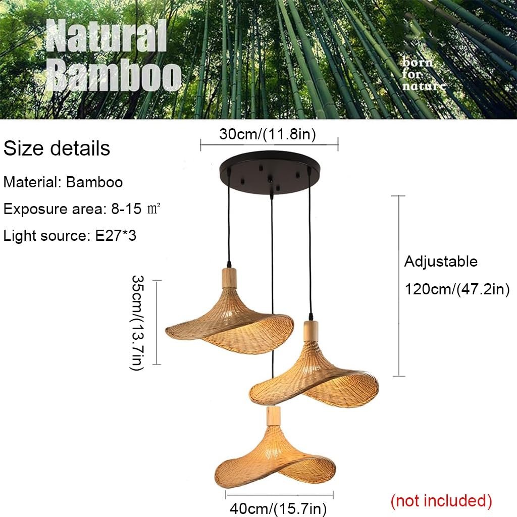 Suspension 3 Lampes Pendentif Tissage Vintage Lampe Bambou Et Rotin Boho Naturel Tissé Suspendu Nostalgique Réglable E27 Lustre Restaurant Plafonnier Rustique Pour Salon Chambre Cuisine Couloir(Taille