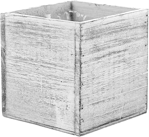 Miniatura 3 de CYS EXCEL 2 macetas de cubo blanco de 5 pulgadas con forro de plástico extraíble  Múltiples opciones de maceta cuadrada de madera natural  Caja de
