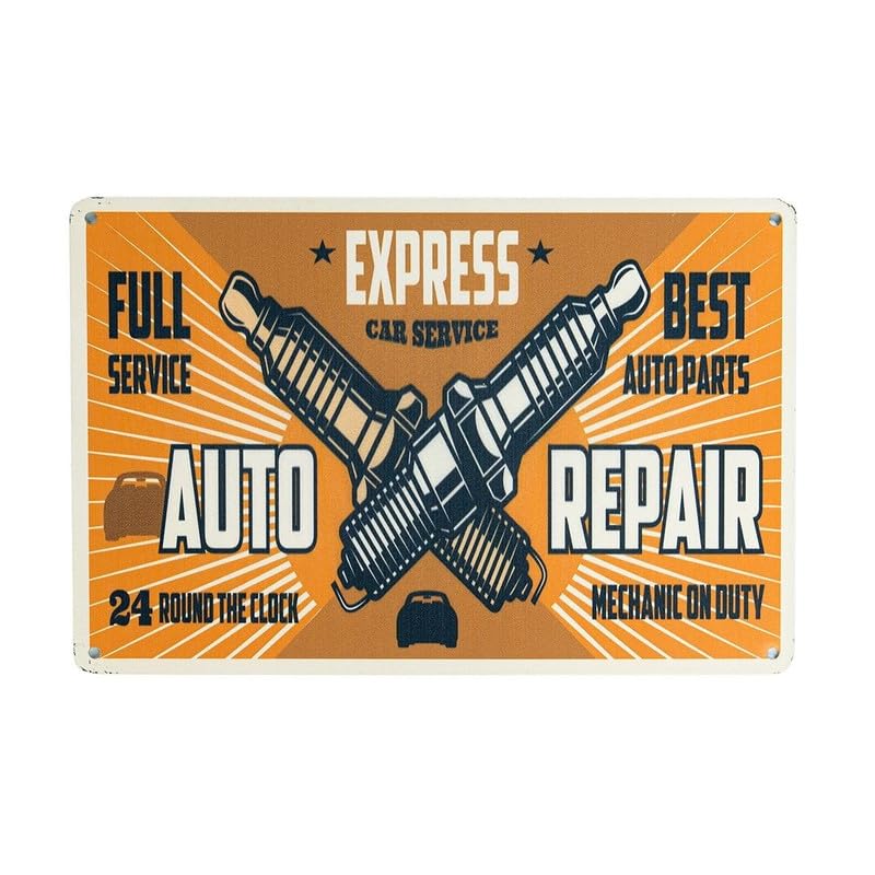 Image of Eazywagon Decorative Retro Metal Signs Wall Plate - 12x8 Inch (Auto Repair-Express Car Service) Weatherproof Vintage Metal Sign Plate for Cafe, Home, Bar, Garage | Decorative Wall Hanging Sign Board