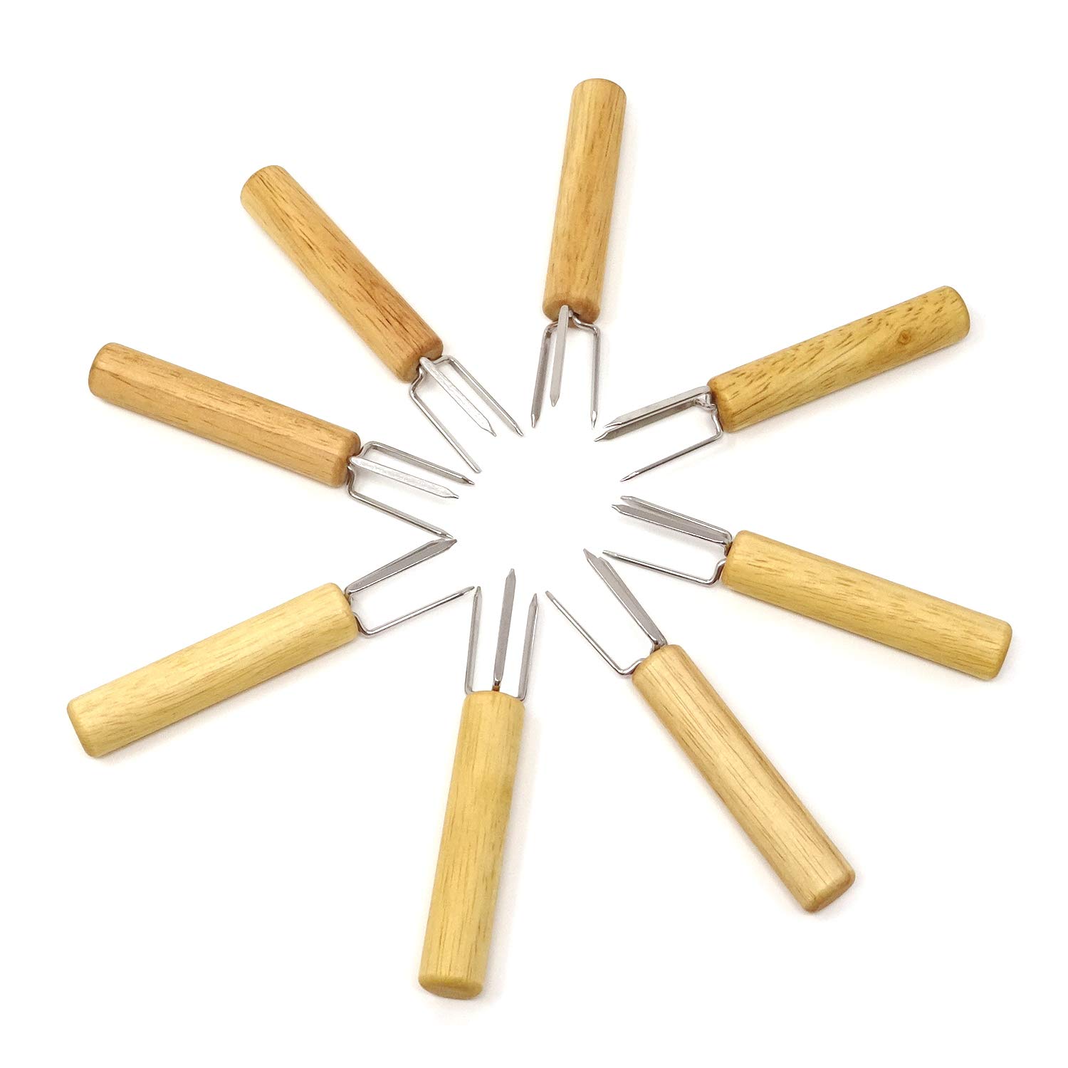 Honbay8PCS Stainless Steel Corn Holders Corn Cob Holders Corn Forks with Wood Handle for Home Cooking, BBQ Grill