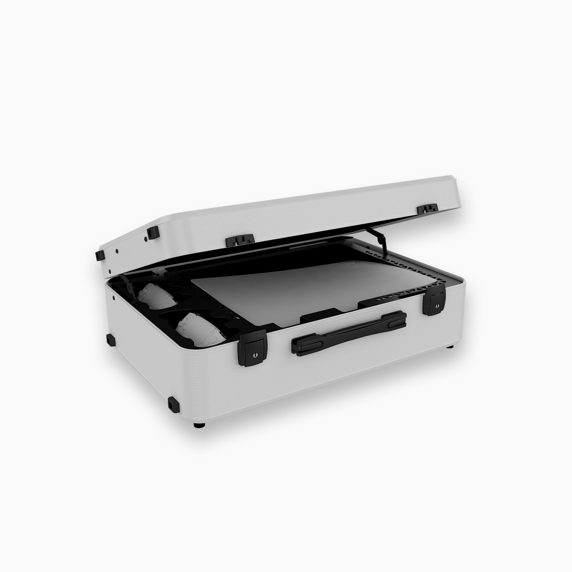 POGA LUX White Valigia da Gaming (compatibile con Playstation 5) inclusi trolley e monitor da gaming AOC da 24'' - Bianco (V2 - altoparlante Bluetooth opzionale), bianco