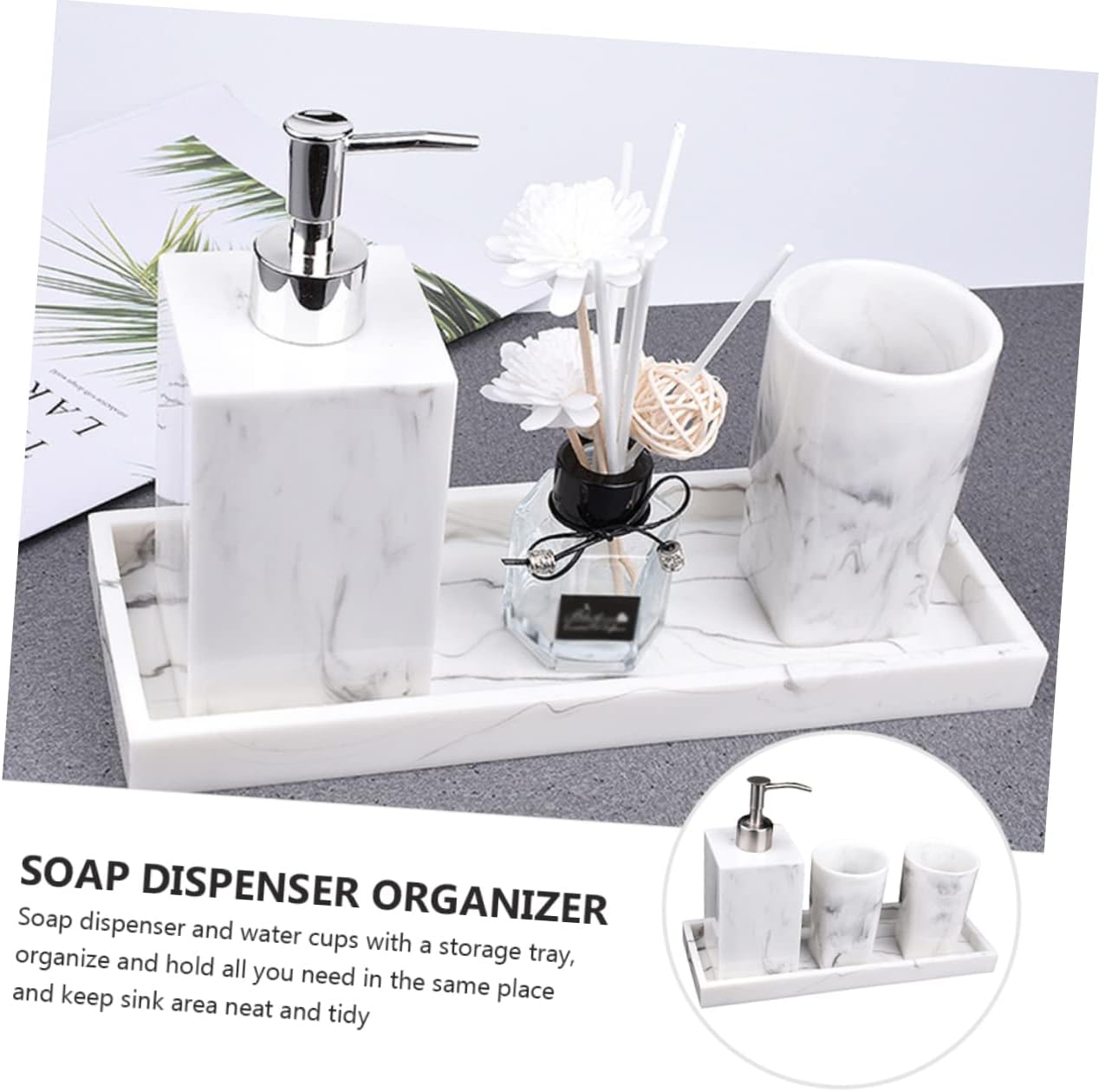 1Set Bathroom Accessories Nordic Marble Pattern Soap Dispenser Tumblers and Storage Tray for Use Elegant Bathroom Organizer