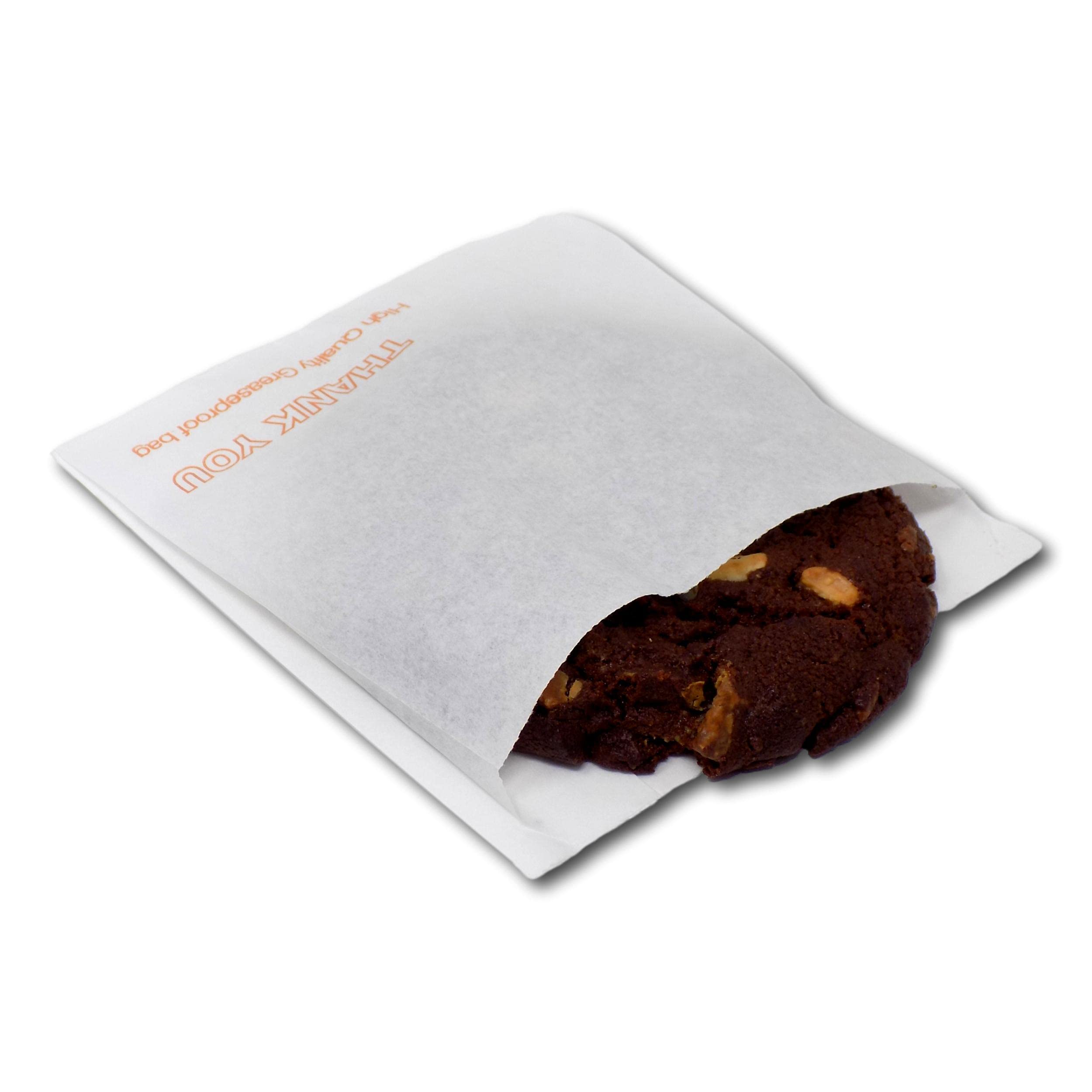 EPOSGEAR 1,000 Pack White Thank You Greaseproof Paper Bags - Ideal for Cakes, Pastries, Sandwiches, Baguettes, Cookies, Baked Goods etc (4" x 4" with 2" side gusset)