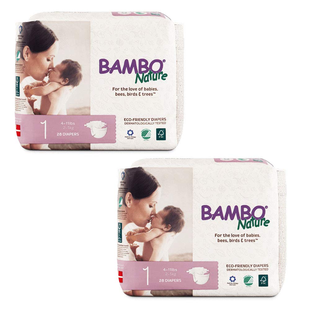 BAMBO NATURE Eco-Friendly Diapers Size 1, Value Pack 2-4 kg, 36 diapers, Pack of 2