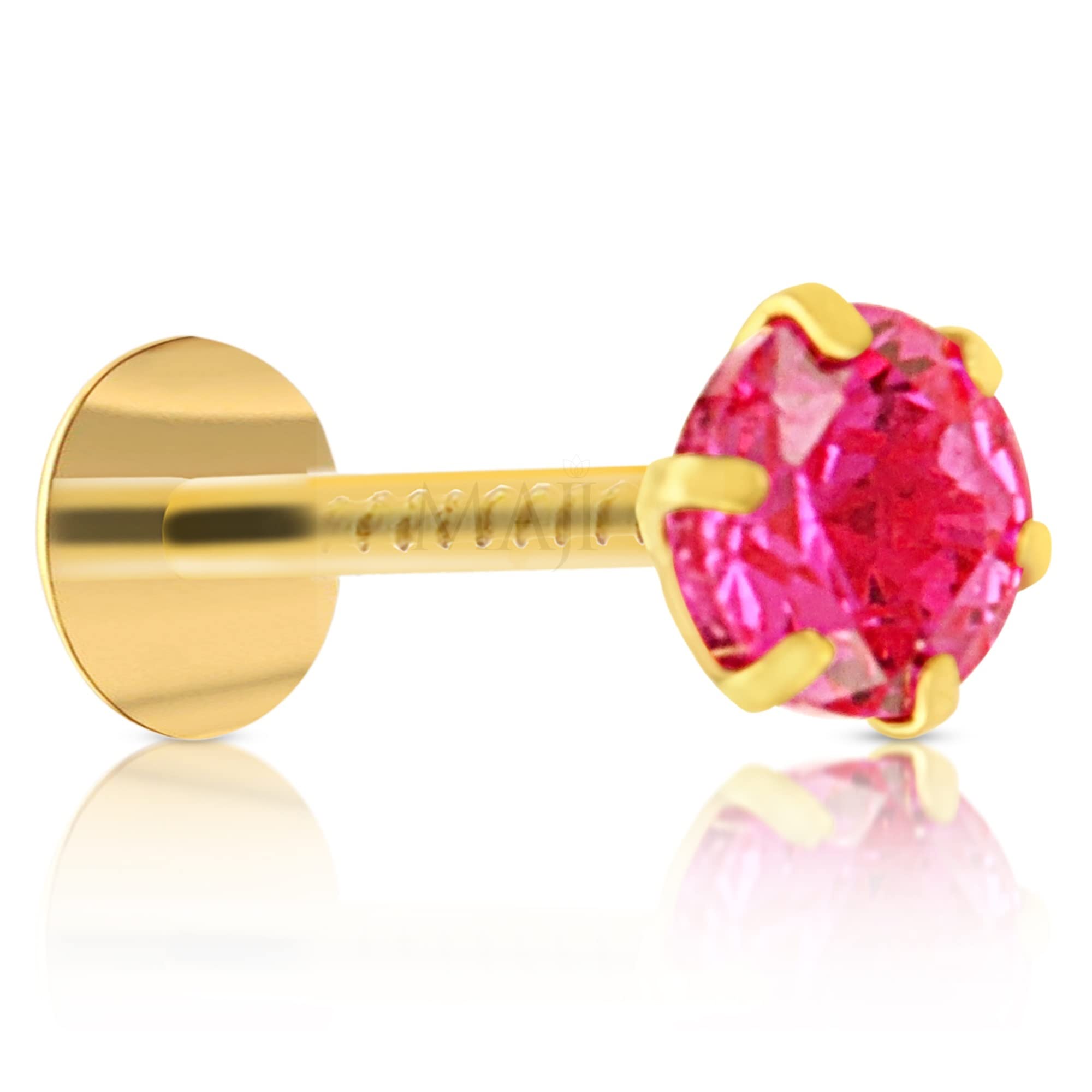 MAJIRound Diamond 14Karat Pure Yellow Gold Nose Pins Studs For Women And Girl