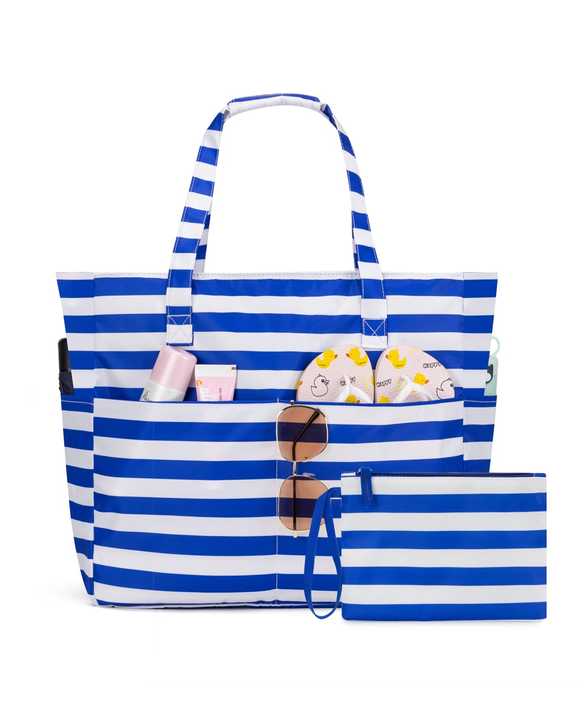 KABAQOO Extra Large Beach Bag Waterproof Sandproof Women Beach Tote with Zipper &amp; Wet Compartment for Pool Gym Grocery Travel