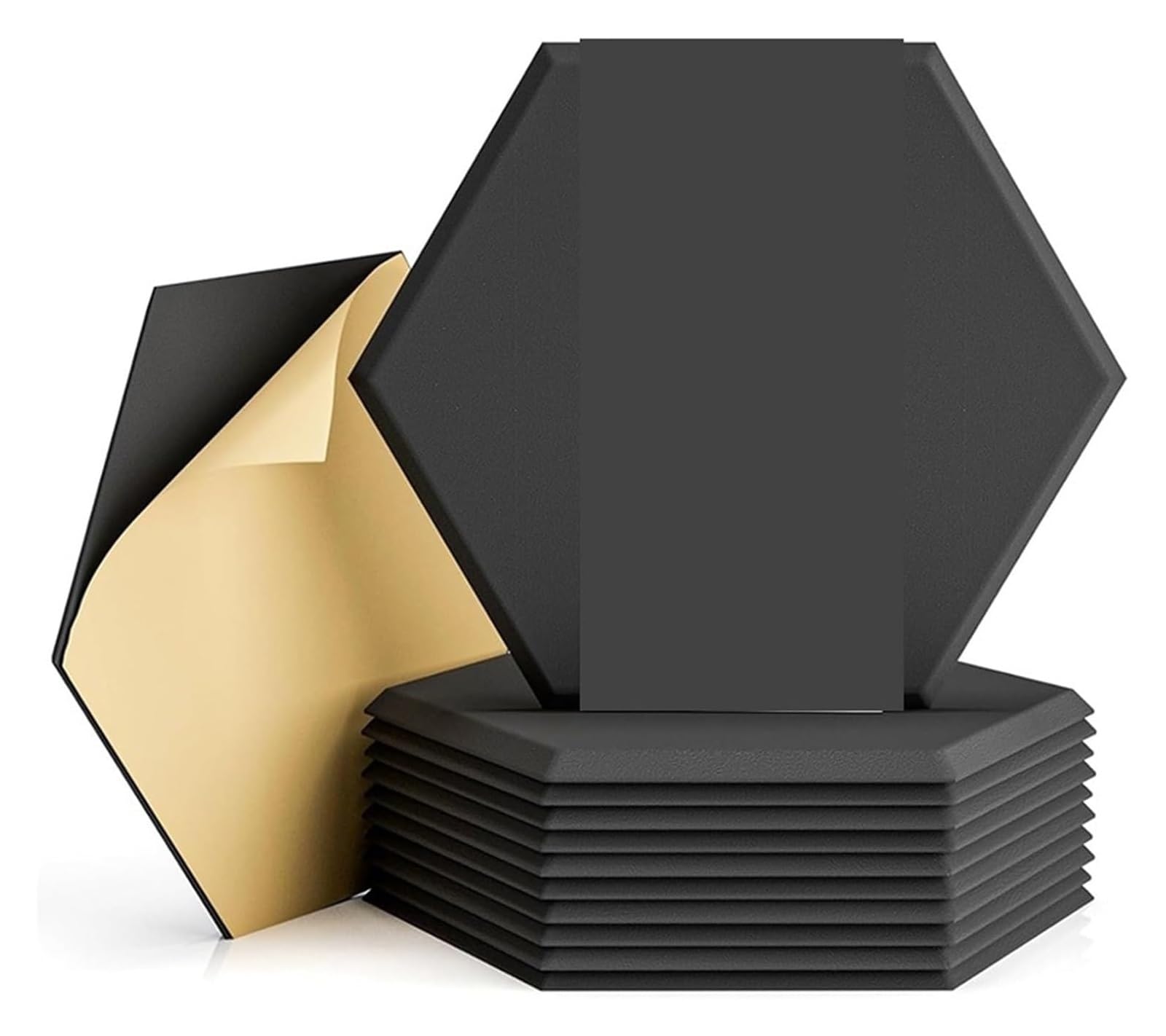 Panele dźwiękochłonne, Wielokolorowe samoprzylepne dźwiękoszczelne panele ścienne 12x10x0,4 cala Studio nagrań Biuro w domu(Black)