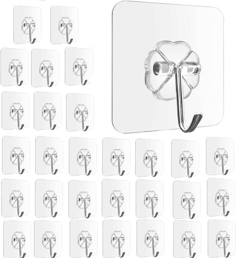 Strong Self Adhesive Hooks, Reusable Wall Hooks for Hanging, Waterproof