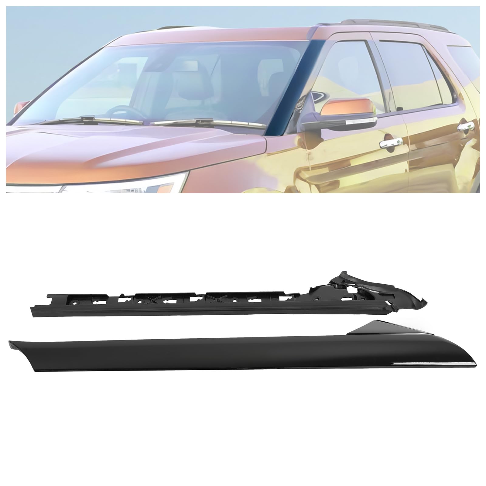 KUAFUWindshield A-Pillar Trim Compatible with 2011-2019 Ford Explorer Replacement for BB5Z7803137AA BB5Z-7803137-AB BB5Z7803137BA BB5Z7803145AA Outer&Inner Window Trim Molding Panel Left Driver Side