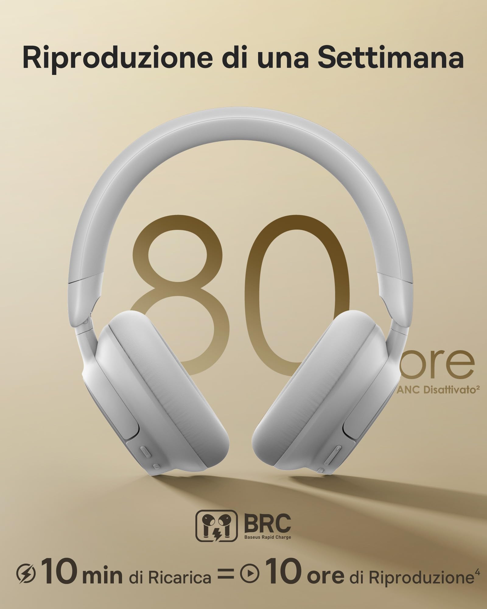 Baseus MH1 Cuffie Bluetooth – 48 dB altamente efficace cancellazione del rumore, archetto monolitico con Hi-Res & LDAC, 80 ore di tempo di riproduzione, 5-Mik Chiamate cristalline, CloudComfort Soft