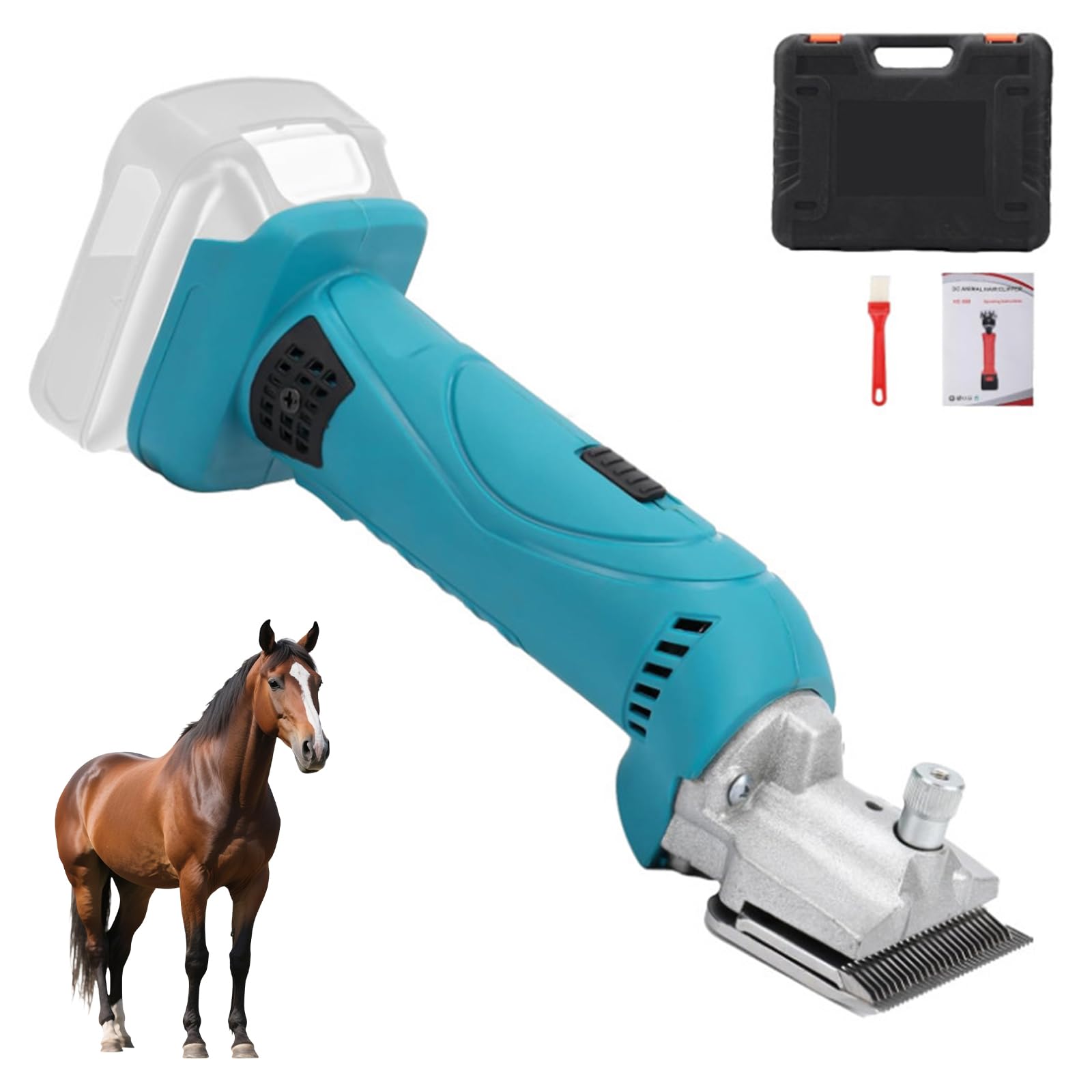Cortapelos Eléctricos de 500W Inalámbricos, Recortador Equino Profesional de Pelo de Caballo, Control Ajustable de 6 Velocidades, Cuchillas de Acero Al Carbono, Combo de Recorte de Caball 2 Batteries