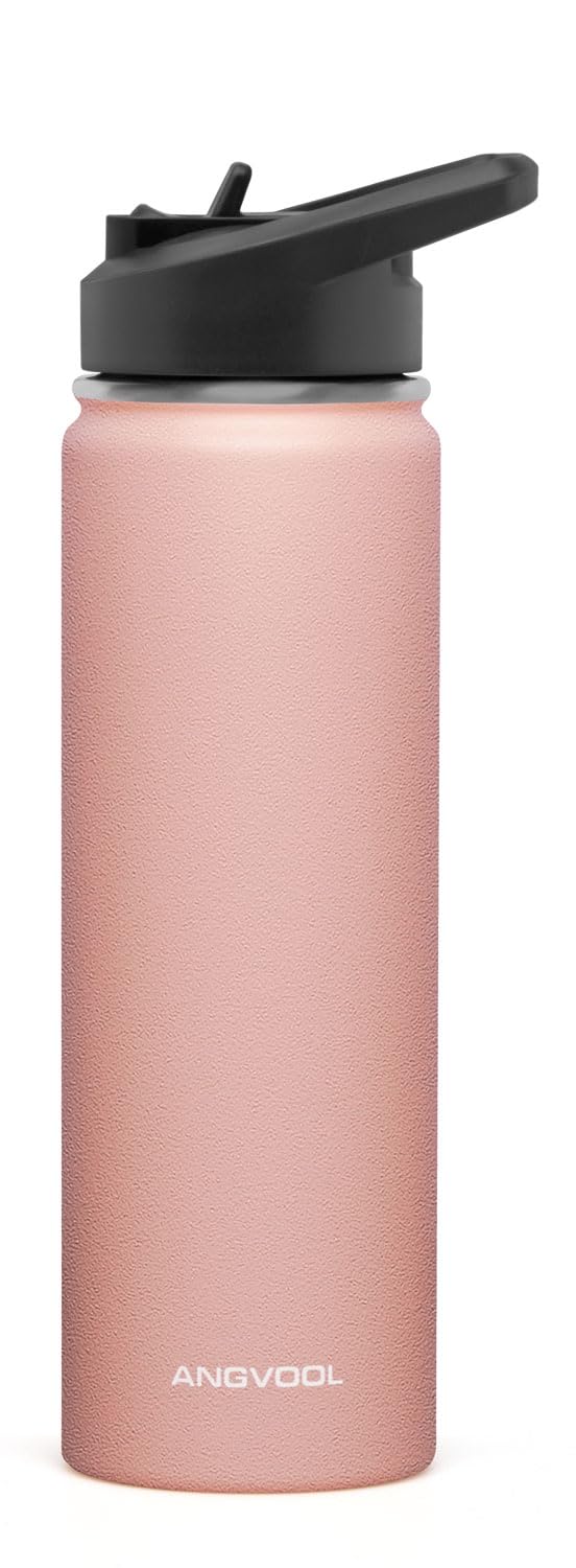 ANGVOOL Water Bottle with Straw, 700ml (Pink)