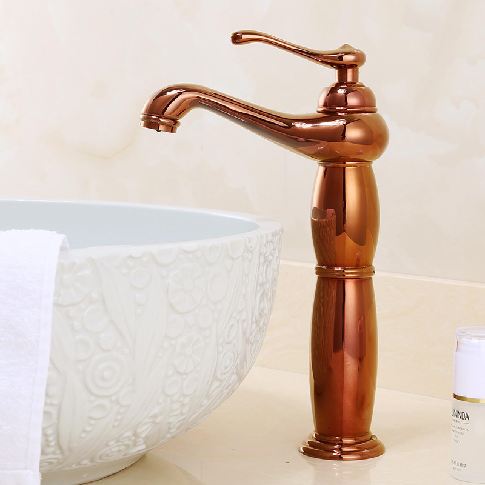 Retro Mixer Tap Bathroom Sink Single Handle Mixer Tap Cold Hot Water Bathroom Basin Mixer Tap Single Hole, Rose Gold, High