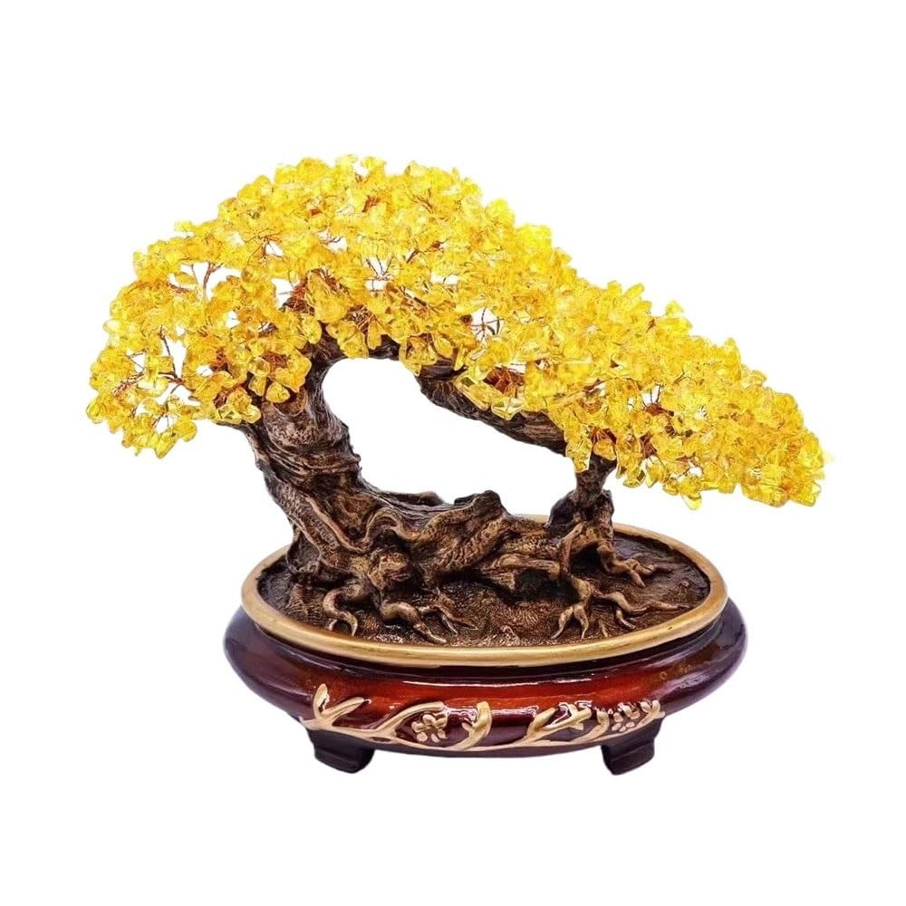Fortune Crystal Trees Crystal Money Tree Bonsai for Wealth Fortune and Luck Ornament for Home Wine Cooler(Yellow)