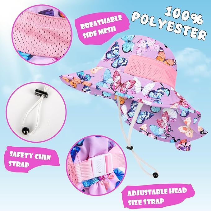 Image of Toddler Baby Sun Hat Kids Summer Beach Essentials Adjustable Beach Hats with Bucket Wide Brim for Boys Girls Age 0-14 Years