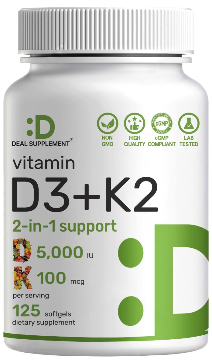 Deal Supplement Vitamin D3 K2 (MK-7) 5,000 IU Per Serving, 125 Softgels