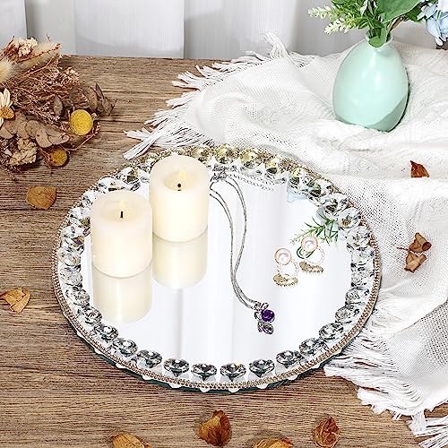 Hipiwe HPWSN00847 Mirror Glass Vanity Tray Sparkling Crystal Perfume Tray Round Decorative Tray Gorgeous Makeup Organizer Tray Jewelry Trinket Tray thumb #6