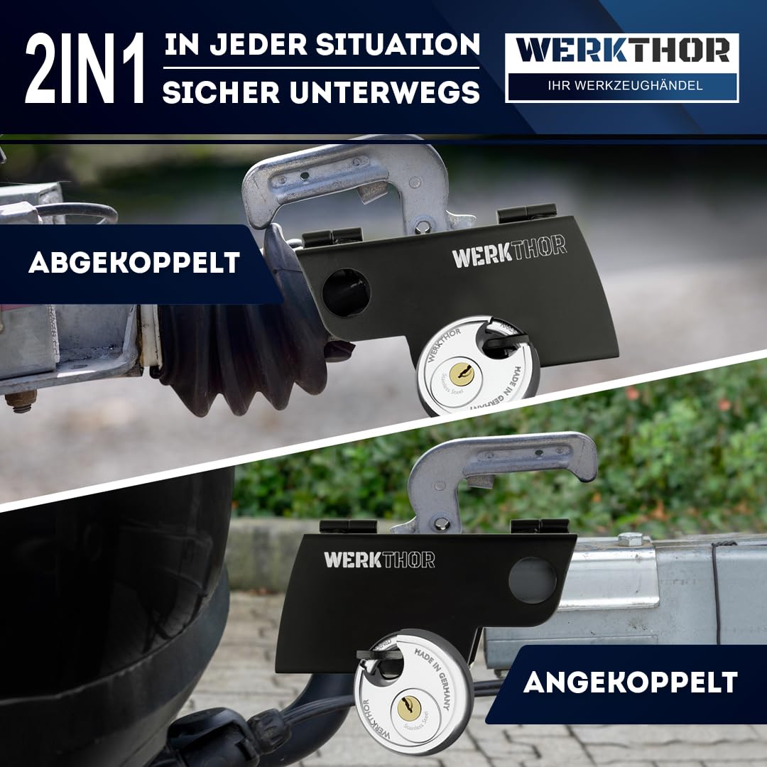 WERKTHOR Anhängerschloss - Test SEHR GUT Kastenschloss Anhänger - Anhänger Diebstahlschutz Angekoppelte & Abgekoppelte -Edelstahl Anhänger Schloss - Schloss für Anhänger - Schlüsselschloss