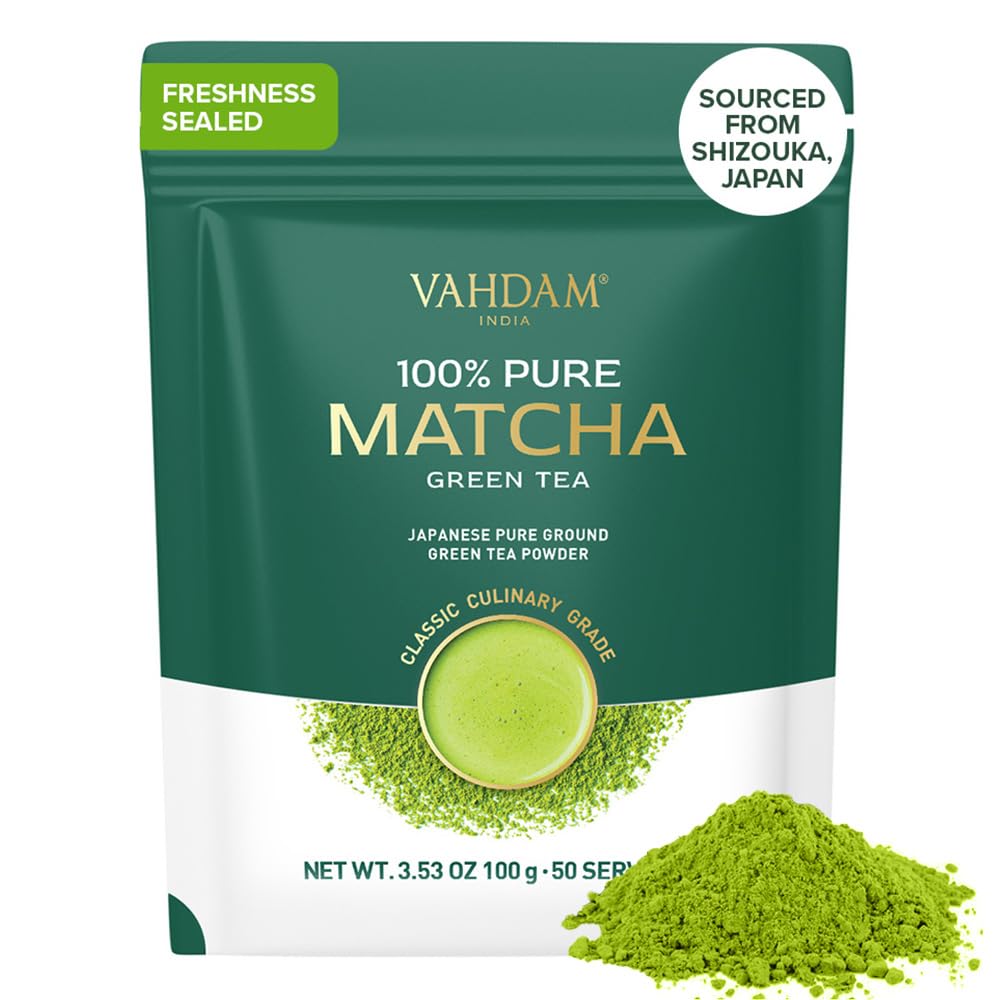 VAHDAM, Matcha Green Tea Powder (100g) Authentic Japanese First Harvest Culinary Grade from Shizuoka, Japan | Resealable Ziplock Pouch
