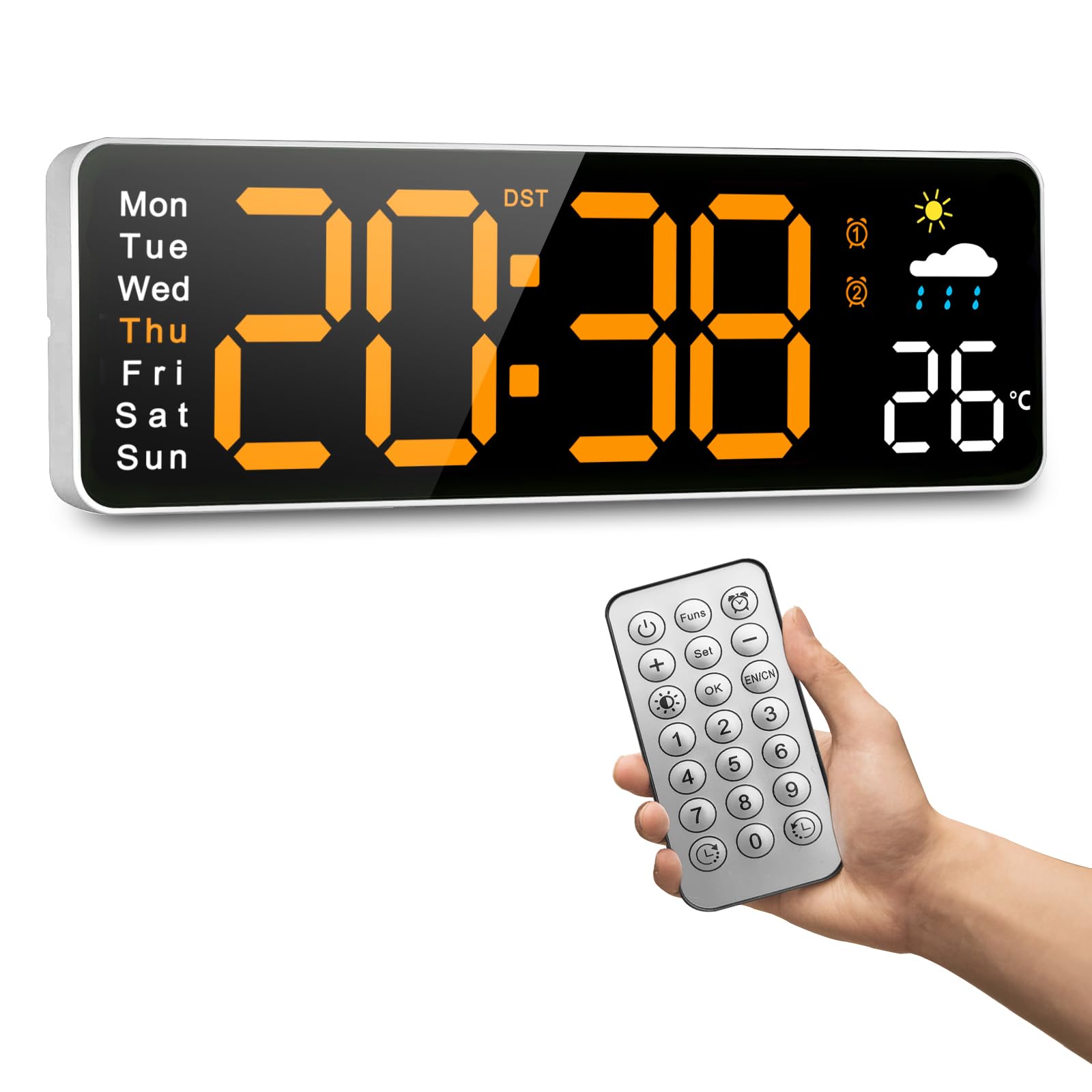 Orologio da Parete Digitale,12" Grande Orologio Digitale Con Telecomando,Multifunzionale Orologio da Parete da Può Testare le Previsioni Meteorologiche Sull'umidità,Per Soggiorno Ufficio aula,Arancion