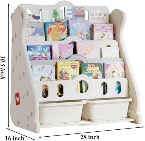 Miniatura 3 de Estantería infantil y almacenamiento de juguetes para niños pequeños, estantería blanca de 4 niveles para dormitorioguarderíaaula, estantería de