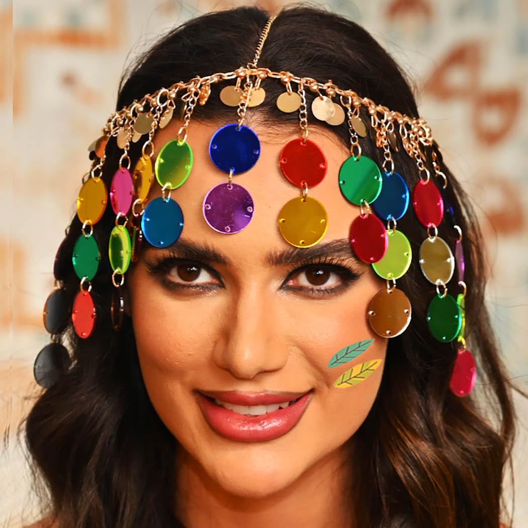 Sixexey Boho Sequin Head Chain Gold Head Jewelry Egyptian Headpiece Hair  Accessories for Women