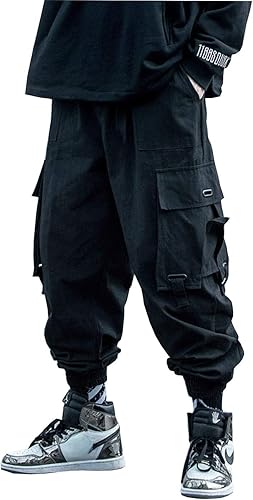 Miniatura 6 de PAODIKUAI Techwear - Pantalones deportivos para hombre color negro mate ajuste relajado con múltiples bolsillos