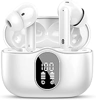 Btootos Bluetooth 5.4 Wireless Earbuds: ENC Noise Cancelling Mic, LED Display, IP7 Waterproof, 36H Playtime, Bass Stereo for Sports & Workouts - White