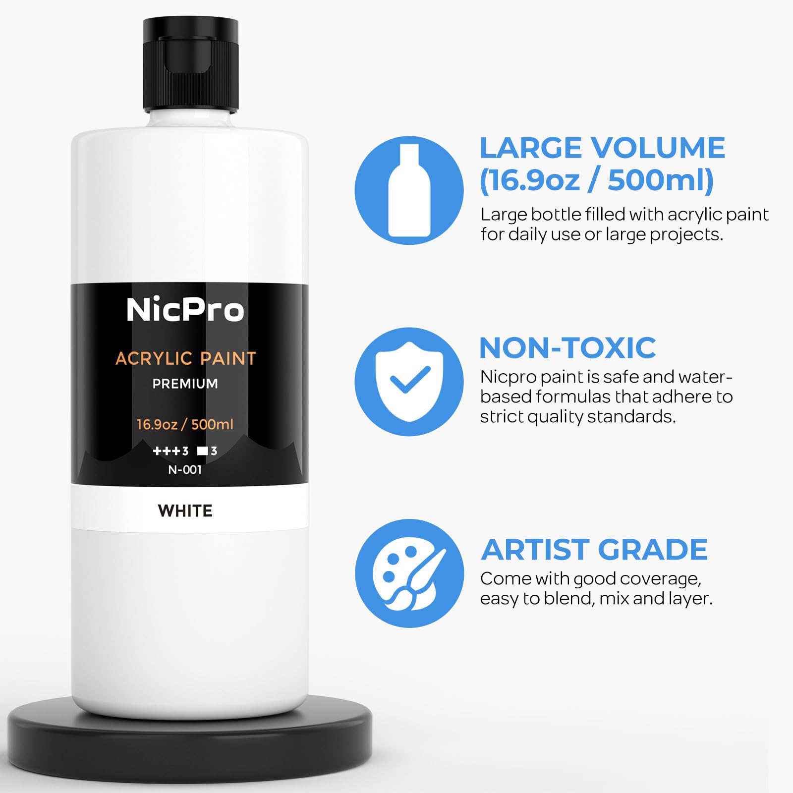 Nicpro Colori Acrilici Nero E Bianco, 500 ML Vernice Acrilica Per Dipingere, Colori Acrilici Per Legno, Tessuto, Artigianato, Tela, Pelle E Pietra, Per Principianti E Pittori Professionisti
