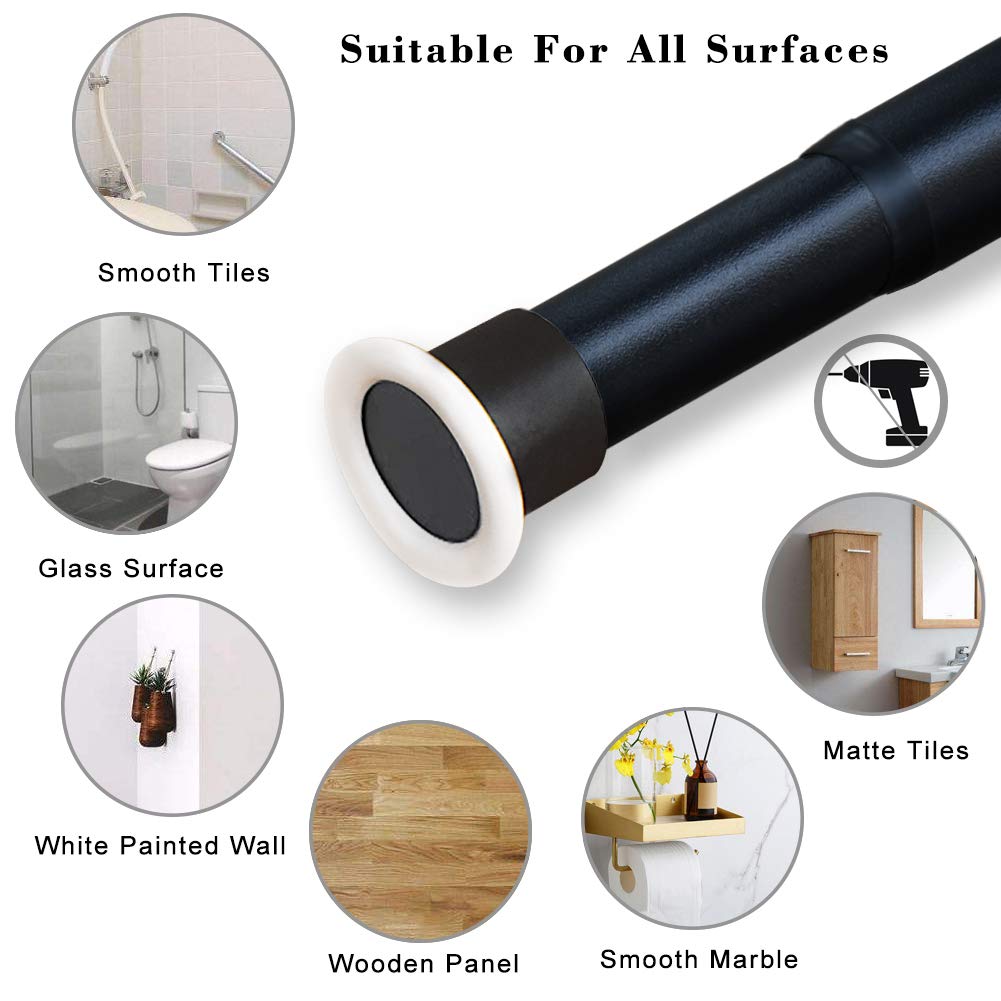 Asta telescopica per tenda da doccia estensibile senza perforazione, 310 - 360 cm, in acciaio al carbone, nero, con asta a tensione per capi, bagno, finestra, cucina e armadio