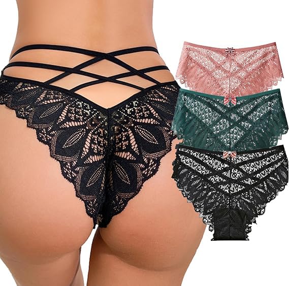 Image of Womens Sexy Thongs Lace Panties Underwear Low Rise Plus Size Underpants Pack of 1-3