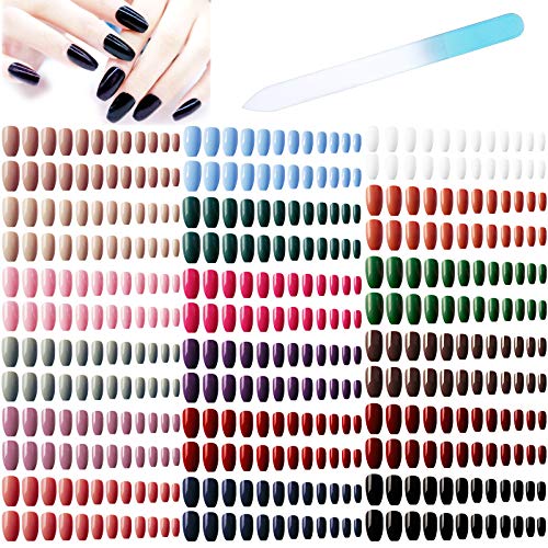 432pc Glossy Solid Color Coffin False Nails 18 Colors Ballerina Nail Tips Kit Artificial Fake nails Full Cover Fingernails with a Crystal Nail File for Nail Art Salon DIY Decoration