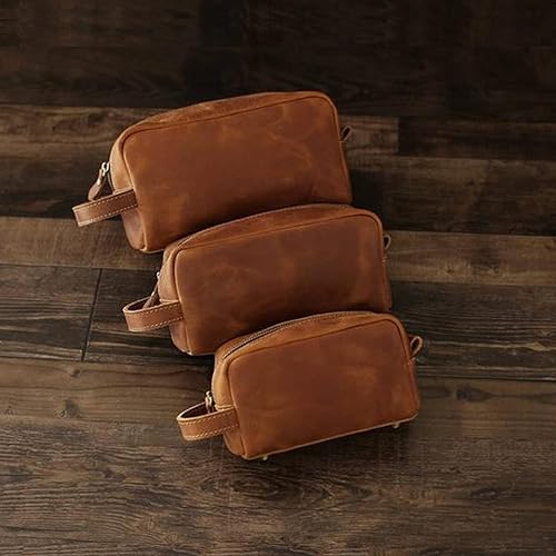 Miniatura 5 de RC ROCKCOW Neceser de cuero personalizado para hombre, kit de afeitado de viaje, bolsa de cosméticos grande, organizador de baño, Marrón