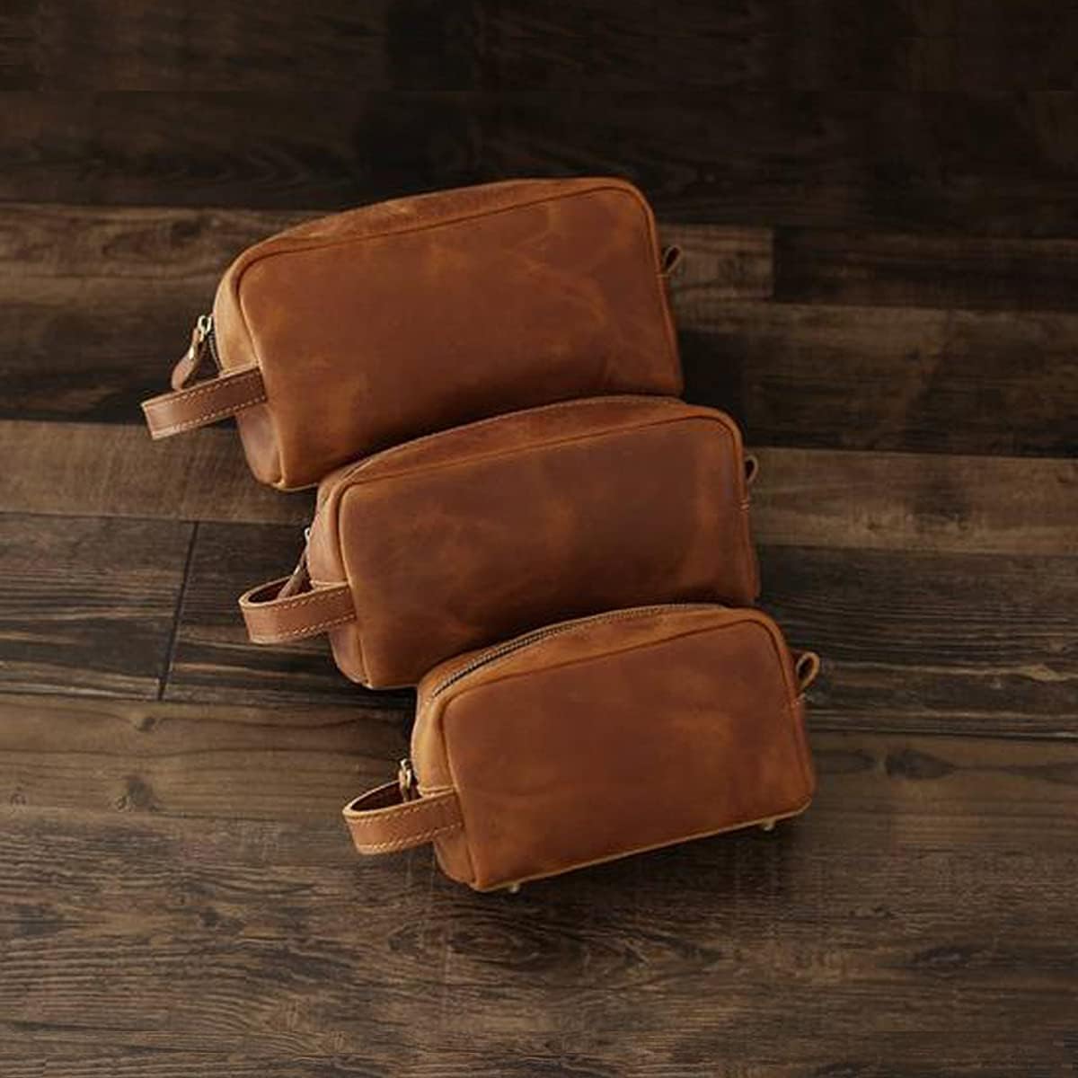 Borsa da toeletta in pelle personalizzata per uomo Kit da barba Dopp da viaggio, grandi borse cosmetiche da toeletta organizer da bagno, Marrone, Large