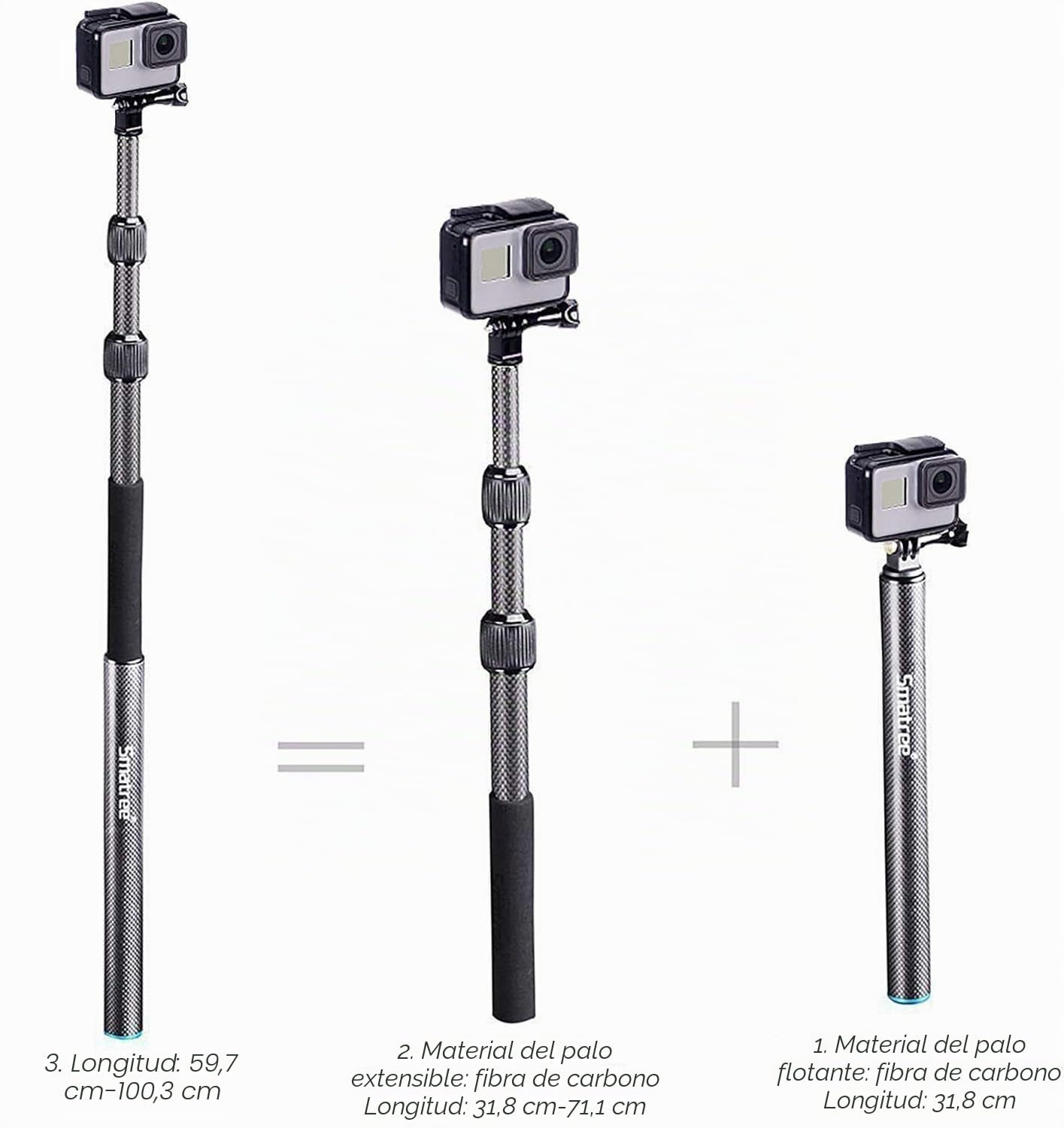 Smatree S3C Palo Selfie Stick Impermeable para GoPro MAX, Hero 2018, Hero 13/12/11/10/9/8/7/6/5/4/3+/3/2/1/Fusion/Session,Osmo Action 3/2, Insta 360(12,5"-39,5")