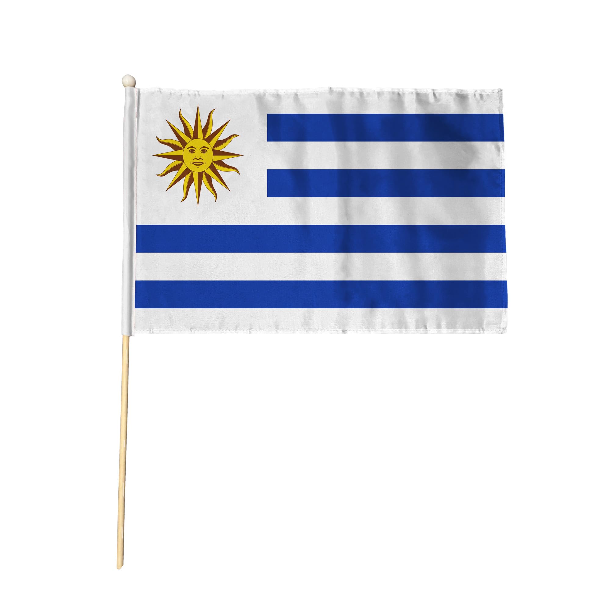 Flagtex Uruguay Hand Waving Flag (9x6 Inch) - Premium Wooden Stick Hand Flag 9x6 Inch Natural Wood Pole Blue White Stripes Sun of May Flag Events Parades