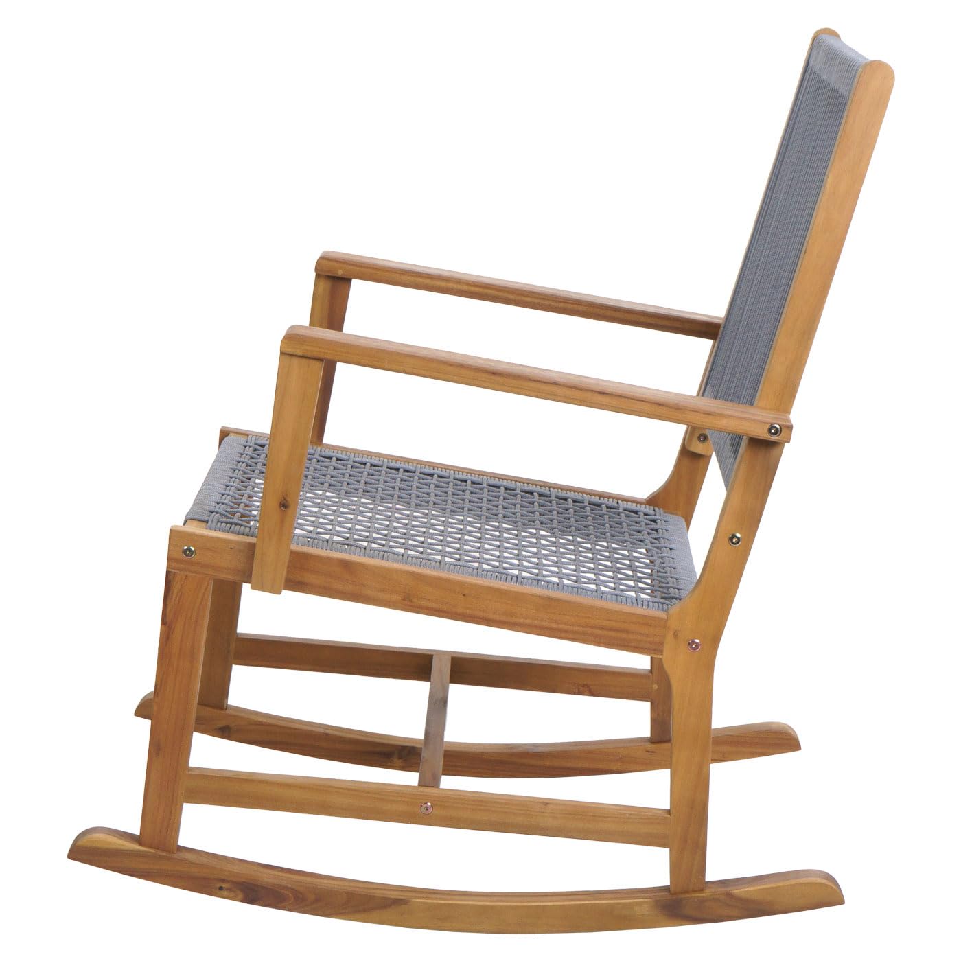 Mendler Fotel bujany HWC-P73, do ogrodu, na zewnątrz, krzesło bujane, leżak bujany, drewno akacjowe, plecionka linowa, kolor szary